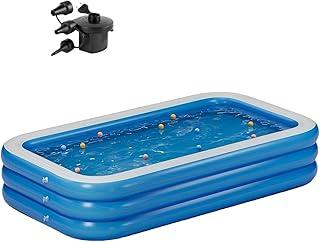 Piscina Inflável Retangular Azul 2.6m Familiar PVC Resistente com Bomba de Ar - Grande e Confortável