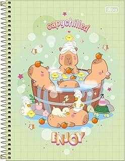 Tilibra - Caderno Espiral Capa Dura Universitário 10 Matérias Capyclub 160 Folhas - Capa Verde - Capychilled Enjoy