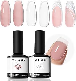 modelones Conjunto de 2 peças de esmalte de gel de 15 ml, rosa nude e branco leitoso, base de manicure francesa para banho de espuma, gel de imersão UV para arte de unhas gradiente, casa ou salão de