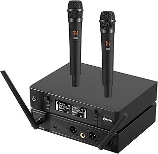 VEDO Profissional microfone sem fio karaoke,Sistema de microfone sem fio,microfones sem fio duplos com 2 microfones de mão,com Receptor, busca automática de frequências
