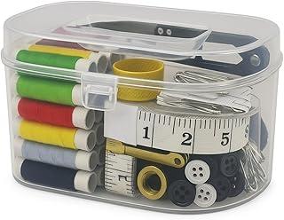 Kit Costura com Tesoura Agulhas Linhas Coloridas Fita Métrica e Acessórios em Estojo Plástico 55 Peças Premium