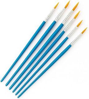 Kit de Pincéis Artísticos, 6 Peças, Cabo Azul, Ponta Fina, para Aquarela e Pintura