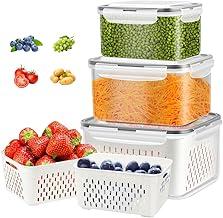 Conjunto de 5 Recipientes para Armazenamento de Frutas, Recipientes para Alimentos à Prova de Vazamentos, Organizador de Geladeira, Cesto Organizador, Kit 5 Organizadores de Geladeira