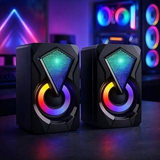 Caixinha de Som PC, Alto Falante Gamer Para Computador, Luzes RGB, Entrada P2 e USB, Ideal Para Setup Gamer, Cabo com Controle de Volume, Conecta com Pc, Notebook, Console, Video Game - Premium