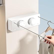 Varal Retratil de Parede Aço Inoxidável Corda Varal de Roupa Ajustável Até 4.2 m Varal Retratil de Parede Recolhível À Prova D'água e Antiferrugem Com Duas Linhas Branco
