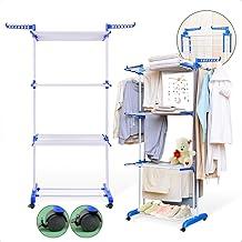 Super Varal de Chão Grande 3 Andares Retrátil Reforçado Suporte de Cabides Até 40KG com Rodas