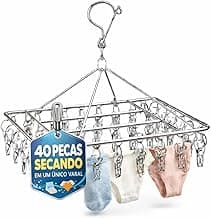 Varal Aço Inox Suspenso Premium Anti-Vento para Teto ou Parede Mais Espaço com Menos Volume, 40 Prendedores para Meias e Roupas Íntimas, Ideal para Apartamentos e Lavanderia