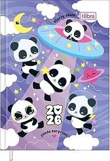 Tilibra - Agenda Costurada Mini 7,8 x 10,8 cm Lovely Friend 2026 - Pandas - Nave Espacial