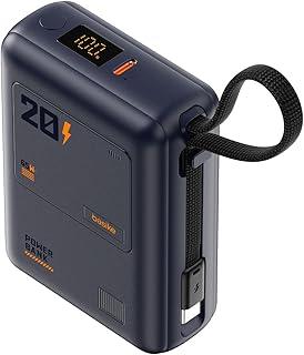 Basike Power Bank 20000mAh, Carregador Portátil 65W Carregamento Rápido com Display LED e Cabo Integrado Tipo-C, Power Delivery (Azul)