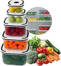 Kit 5 Potes Organizadores Quadrados de Geladeira Hermético Transparente com Borracha Isolante - Organizador de Frutas Legumes Saladas - Sem BPA - Qualidade Premium - UpShop