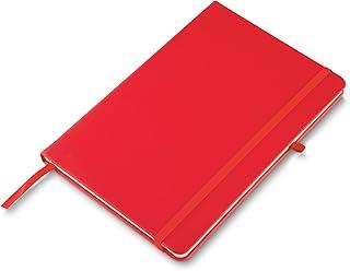 Caderno de anotações com elástico no tamanho A5, suporte para caneta, capa dura em material sintético, miolo 80 folhas pautadas na cor bege. Caderno A5 Capa em PU (21x14,5) (1, Vermelho)