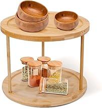 Organizador Giratório de Bambu Natural 2 Andares Suporte Para Temperos e Condimentos Multiuso Cozinha 25x25x20cm