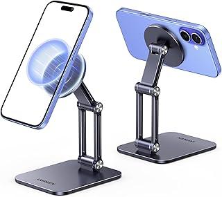 UGREEN Suporte Magnético para Celular Compatível com MagSafe, Suporte Ajustável para Mesa, Suporte de Alumínio para Celular Compatível com iPhone 16/15/14/13/12 Pro Max e Capa MagSafe, Cinza