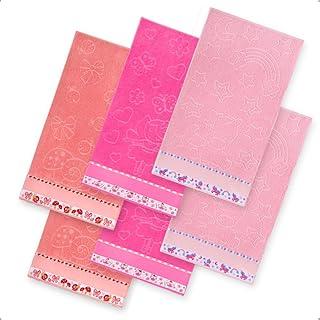 Kit 6 Toalha Lavabo Infantil Jaquard Com Barra Pinte e Borde (Menina)