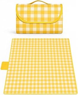 Tapete Piquenique Xadrez Impermeável Dobrável 200x200cm com Alça, Xadrez, Grande para Praia Parque Camping, Fácil de Limpar (Amarelo)
