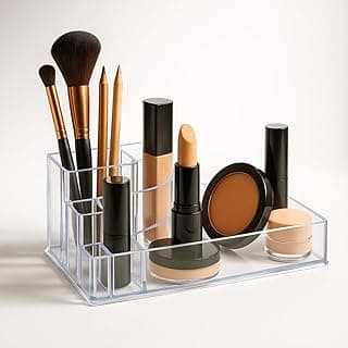 Organizador de Cosméticos com 8 Compartimentos – Porta-Maquiagem Transparente e Compacto para Penteadeira, Banheiro e Escritório