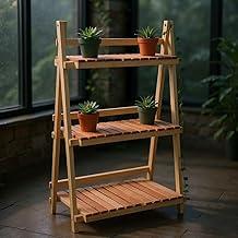 Floreira Estante para Área Externa – 3 Prateleiras Removíveis, Madeira Maciça, Acabamento Natural
