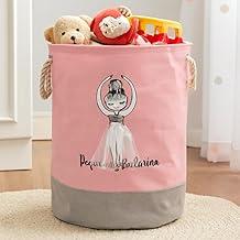 Cesto Organizador Infantil Dobrável de Roupas e Brinquedos para Menina, Rosa e Cinza, PEQUENA BAILARINA, 44x35cm (Rosa e Cinza)
