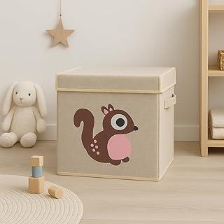 Caixa Organizadora Infantil Brinquedos Linho Tampa Baú Animal Box Oky's (ESQUILO)