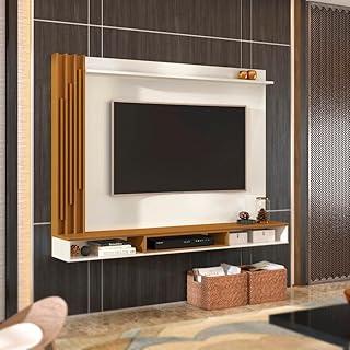 VIA NOSSA - Painel para Tv Até 55 Polegadas Ripado Vancouver 180cm Cor:offwhite e Cedro
