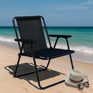 Mor Cadeira De Praia Lazer Descanso Dobrável Alta De Aço (Preta) Mor