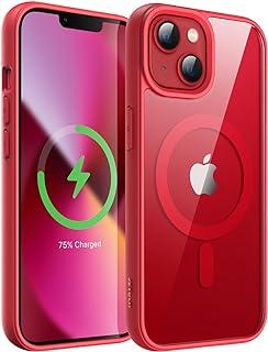 JETech Capa Magnética para iPhone 13 mini 5,4 Polegadas Compatível com MagSafe, Case Protetora à Prova de Choque, Moldura de TPU Fosco, Parte Traseira Transparente Antiarranhões (Vermelho)