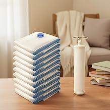 Kit 10 Sacos a Vácuo 50x60 Organizador de Roupas para Viagem e Edredom + Bomba Manual | Conjunto 10 Unidades Armazenamento Reutilizável Protetor de Espaço para Mala e Guarda-Roupa Premium