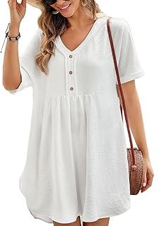 Bsubseach Mulheres Meias Manga Coverups para Roupas de Praia V Decote Maiô Cover Up Mini Vestido