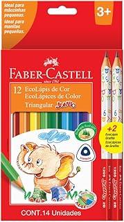Lápis de Cor Ecolápis Triangular Jumbo 12 Cores + 2 Lápis Jumbo 2B, Faber-Castell