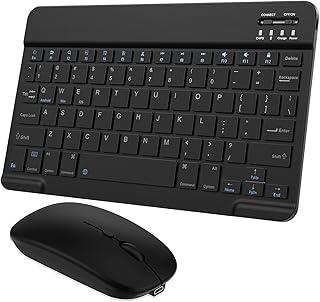 Combo de teclado e mouse Bluetooth ultrafino, portátil, recarregável, teclado sem fio para tablet Android, celular, smartphone, iPhone, iPad mini, Pro Air 10.2 10.9 11 12.9 33.0 cm (preto)
