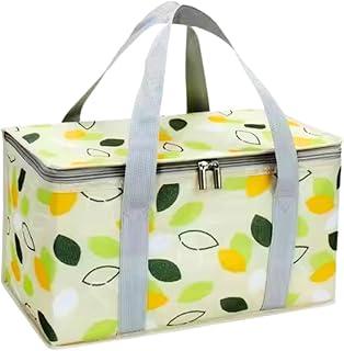 Cesta de Piquenique Térmica com Alça Bolsa Cooler Dobrável Isolamento Térmico Ideal para Picnic Passeios Camping Praia Mantém Frio e Quente com Zíper Duplo Grande Capacidade (Folhas)