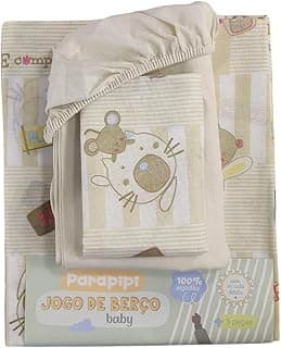 JOGO DE BERÇO 3 PEÇAS LENÇOL DE ELÁSTICO VIROL E FRONHA (Bege)