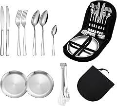 Kit 10 Talheres Inox,Conjunto de Talheres Portáteis para Camping, Viagem,Churrasco e Parque com Maleta-Faqueiro Inox Aço Inoxidável