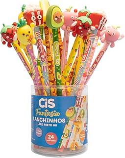Lápis Grafite HB Redondo CIS Fantasia - Lanchinhos, Com topo divertido, Pote com 24 unidades