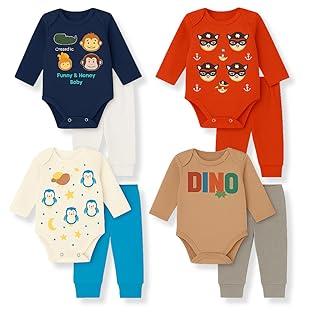 Kit 8 Peças Conjunto Body Manga longa e calça em Suedine de Algodão Menino