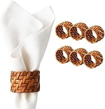 Kit 6 Aneis Porta Guardanapos Argola Rattan Bambu Rústico (CLARO, MÉDIO)