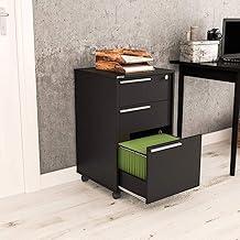 Gaveteiro Maia 3 Gavetas com Chave e Gaveta para Pastas Suspensas Preto Politorno