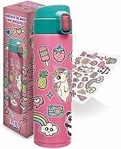 Garrafa Infantil Térmica Inox 420ml Adesivos Fofo Divertidos de Unicórnio e Tampa Com Trava Para Escola Viagem Passeio Resistente Segura Menina Menino Presente Crianças