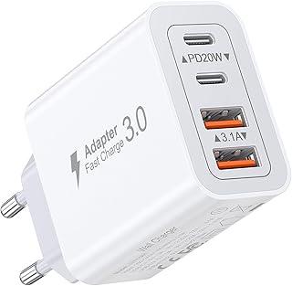 Carregador USB C de 40 W, bloco de carregamento rápido com plugue de parede, adaptador de energia PD+QC de 4 portas, caixa tipo tijolo com várias portas para iPhone 16/15/14/13/12/11/Pro Max