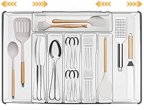 Porta Talheres, 53,5*36,5 cm, Organizador de Talheres, Ajustável 8 Compartimentos, Porta Talheres Gaveta, Organizador de Talheres para Gaveta, Organizador de Gaveta Cozinha