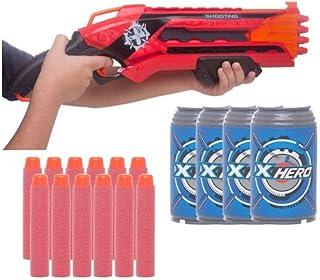 Pistola Lançadora Dardos Tipo Nerf Vermelha 12 Dardos e 4 latinhas Hero
