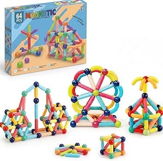 Bloco Magnetico Infantil de Montar, Brinquedo Educativo Infantil Bastões e Bolas, Kit de Construção 2D e 3D, Desenvolvimento STEM para Criatividade, Coordenação Motora e Raciocínio Lógico (103) com 27.3% de desconto por R$ 108,98 na amazon