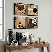 Kit 4 Quadros Decorativos Cantinho do Café 20x20 Moldura ABS Preta Moderno – Placas Decorativas para Cozinha, Área Gourmet e Parede