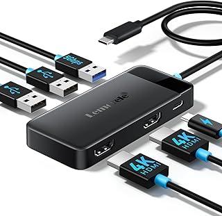 Lemorele Dock Station 2 HDMI 4K 30Hz para 2 Monitores, Adaptador USB C 6 em 1 com 3 Portas USB 3.0, PD 100W, Compatível com MacBook, Dell, HP, Surface