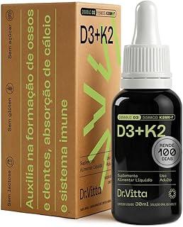 Vitamina D3 K2 em Gotas Líquidas – 2000 UI de Vitamina D e 55mcg de K2 MK-7 – Saúde Óssea, Imunidade e Absorção de Cálcio – 30 mL, Sabor Laranja, Dr. Vitta