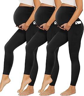 Happy.angel Pacote com 2/3/4 leggings para gestantes com bolsos sobre a barriga, calça feminina preta para treino e ioga para gravidez