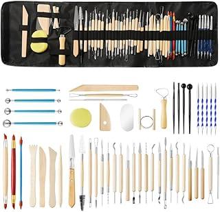Kit 52 de Ferramentas de Argila Completo,Ferramentas de Modelagem de Argila Polimérica Práticas,Design Double-Ended,para Escultura, Modelagem,Corte,Raspagem,Borrão,Moldagem,Com Bolsa de Tela Preta