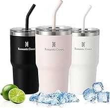 Romantic Crown Copo Térmico com Aço inoxidável Canudo e Tampa 591ml, Copos Garrafas Termico para viagem isolamento a vácuo,Caneca Termica Cafe,Água,Chá,Presente,Fitness (Rosa claro-591ml) com 10% de desconto por R$ 35,99 na amazon
