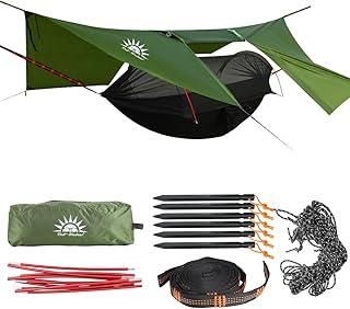 Tenda-Rede para Camping com Toldo, Impermeável, Antimosquitos e Suspensa para Árvores (Com Proteção Solar e Cobertura de Chuva)