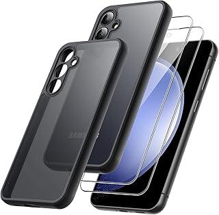 JETech 3 em 1 Capa Fosca para Samsung Galaxy S23 FE 6,4 Polegadas com Protetor de Tela de Vidro Temperado de 2 Pacotes, Case Capinha Estojo de à Prova de Choque Fosca com Proteção Câmera (Preto)